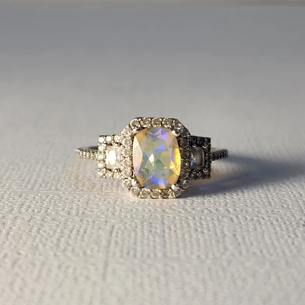 [On HOLD/repair] Sizeable Real/Natural Ethiopian Opal 925 Silver Ring Sz 8 - Picture 6 of 16